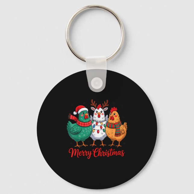 Merry Christmas Chicken Farmer Animal Santa Hat Xm Nyckelring (Framsida)