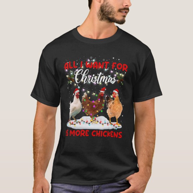Merry Christmas Chicken  Santa Hat Lights Xmas T Shirt (Framsida)