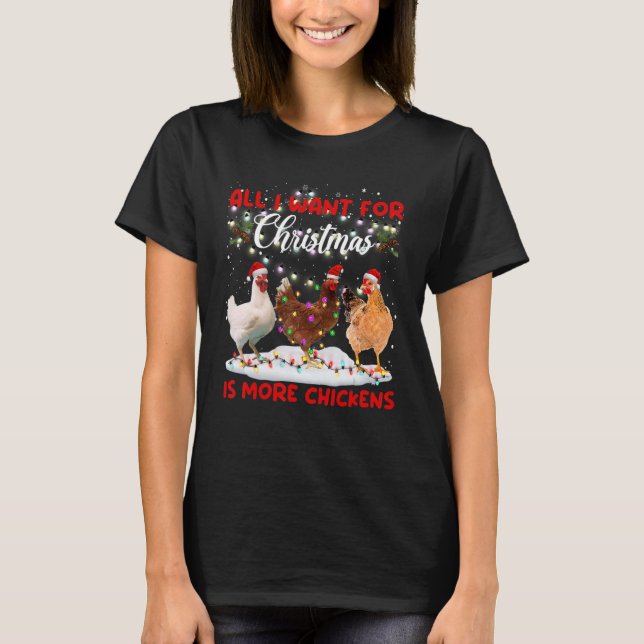 Merry Christmas Chicken  Santa Hat Lights Xmas T Shirt (Framsida)