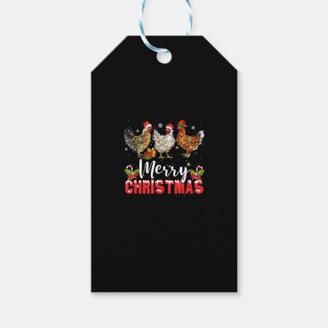 Merry Christmas Chicken Shirts Funny Santa Hat Lig Presentetikett (Framsidan)