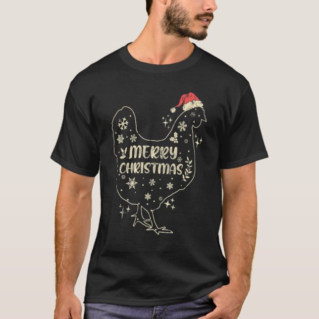 Merry Christmas Chicken Wearing Santa Clause Hat T Shirt (Framsida)