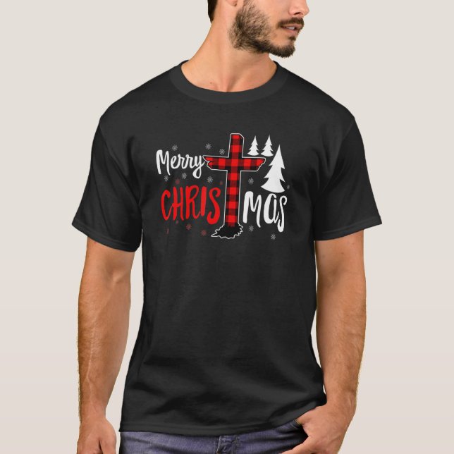 Merry Christmas Christians Buffalo Plaid 2 T Shirt (Framsida)