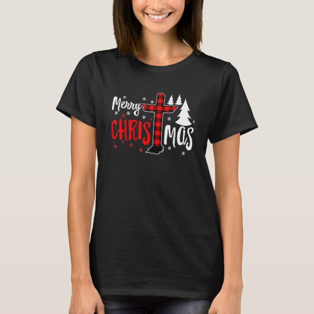 Merry Christmas Christians Buffalo Plaid T Shirt (Framsida)