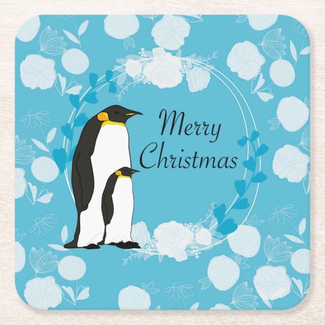 merry christmas, christmas,penguin,flowers underlägg papper kvadrat (Framsidan)