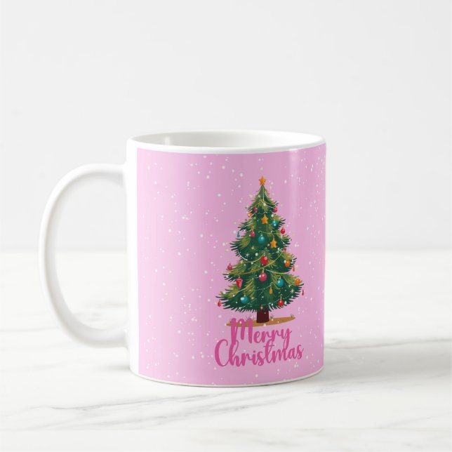 Merry Christmas, Christmas Tree, Pink, Holiday  Kaffemugg (Vänster)