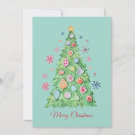 Merry Christmas, Christmas tree watercolours Julkort