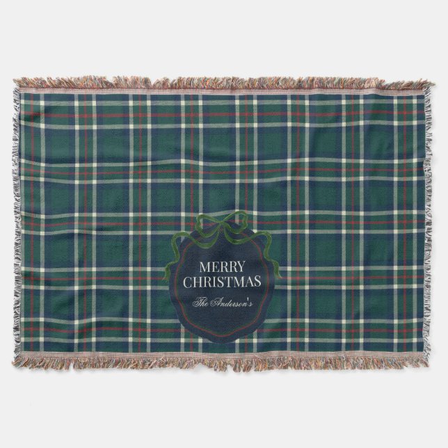 Merry Christmas Classic Preppy Tartan Plaid Filt (Framsidan)