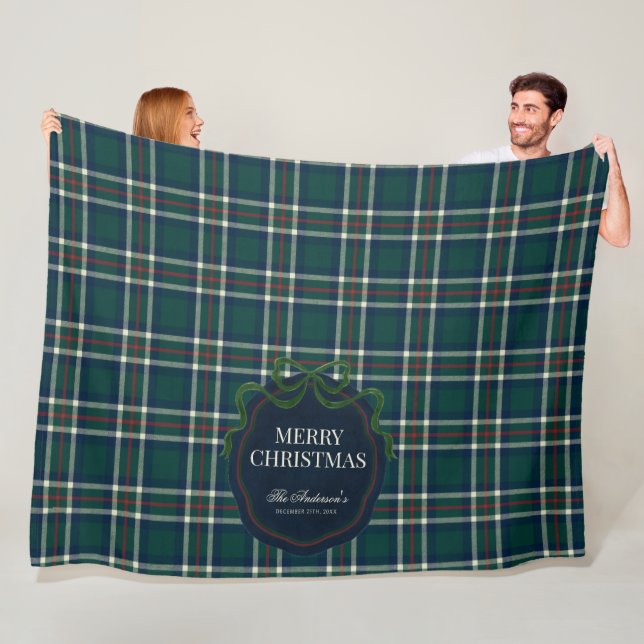 Merry Christmas Classic Preppy Tartan Plaid Fleecefilt (På plats)