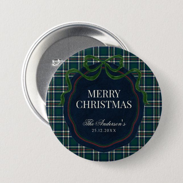 Merry Christmas Classic Preppy Tartan Plaid Knapp (Framsida & baksida)