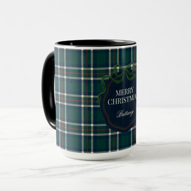 Merry Christmas Classic Preppy Tartan Plaid Mugg (Framsida vänster)
