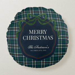 Merry Christmas Classic Preppy Tartan Plaid Rund Kudde