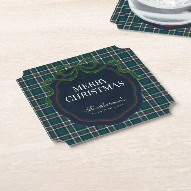 Merry Christmas Classic Preppy Tartan Plaid Underlägg Papper (Vinklad)