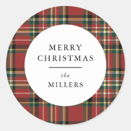 Merry Christmas Classic Red Plaid Gift Sticker Runt Klistermärke