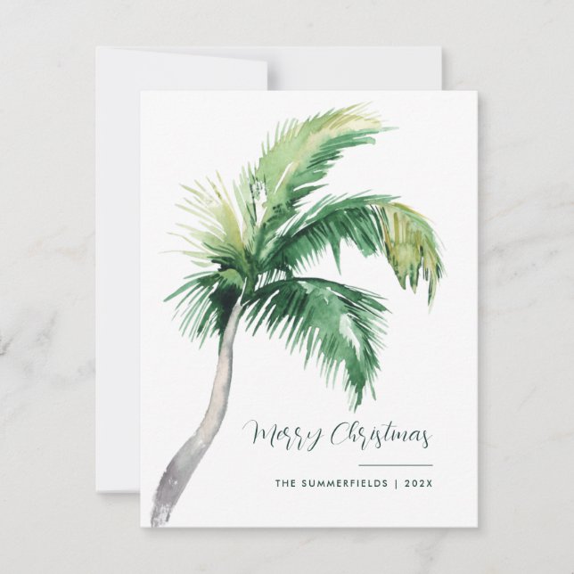 Merry Christmas Coastal Palm Tree Modern Julkort (Framsida)