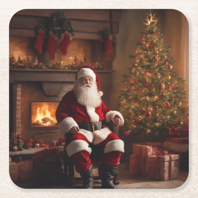 Merry Christmas Coaster – Festive Holiday Underlägg Papper Kvadrat (Framsidan)