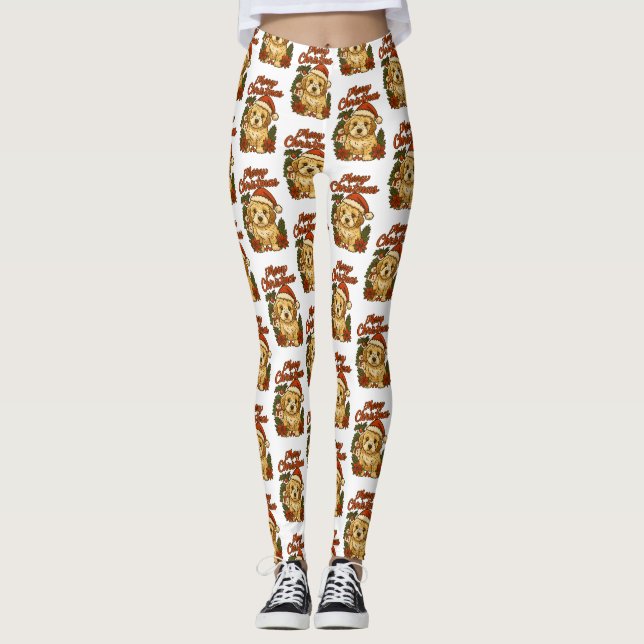 Merry Christmas Cockapoo Design Leggings (Framsida)
