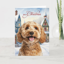 Merry Christmas Cockapoo Dog Snowy Winter Village Helgkort