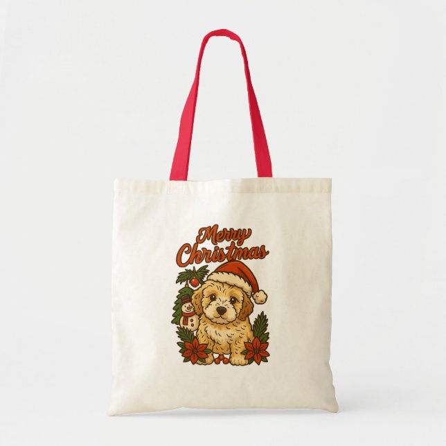 Merry Christmas Cockapoo Tote Bag Tygkasse (Framsidan)