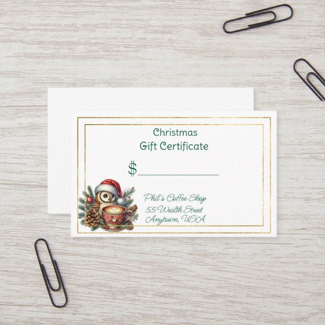 Merry Christmas Coffee Shop Gift Certificate Visitkort (Fram/Back In Situ)