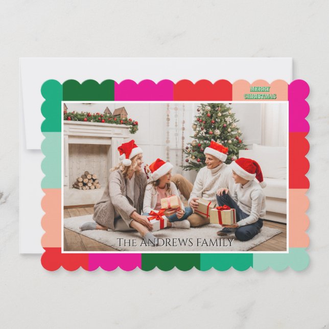 Merry Christmas Color Block Photo Holiday Card Julkort (Framsida)
