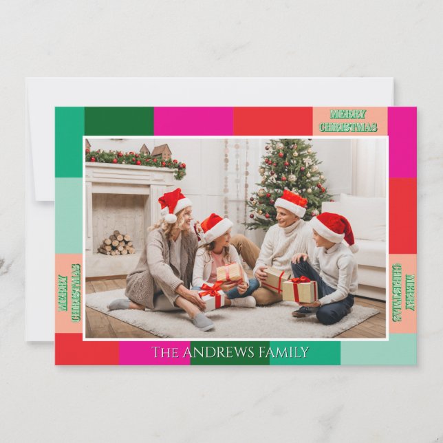 Merry Christmas Color Block Photo Holiday Card Julkort (Framsida)