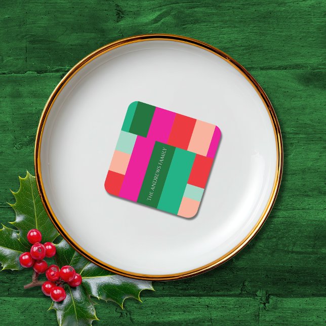 Merry Christmas Color Block  Underlägg Papper Kvadrat (Skapare uppladdad)