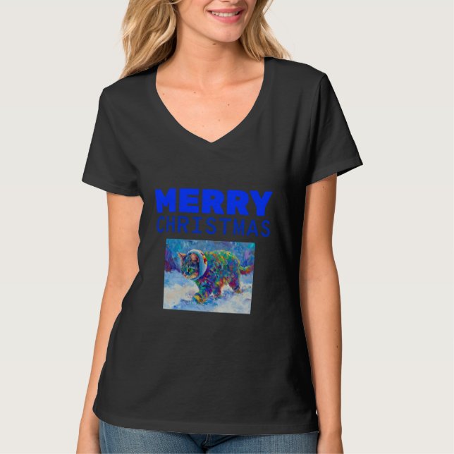 'Merry Christmas' Colorful Cat Holiday T-Shirt (Framsida)