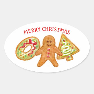 Merry Christmas Cookies Stickers Ovalt Klistermärke