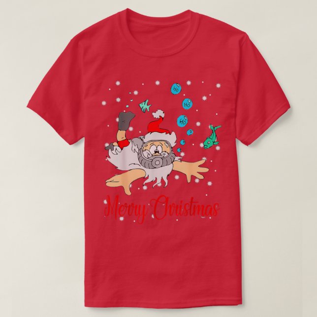 Merry Christmas Cool Christmas Santa Scuba Diving  T Shirt (Design framsida)