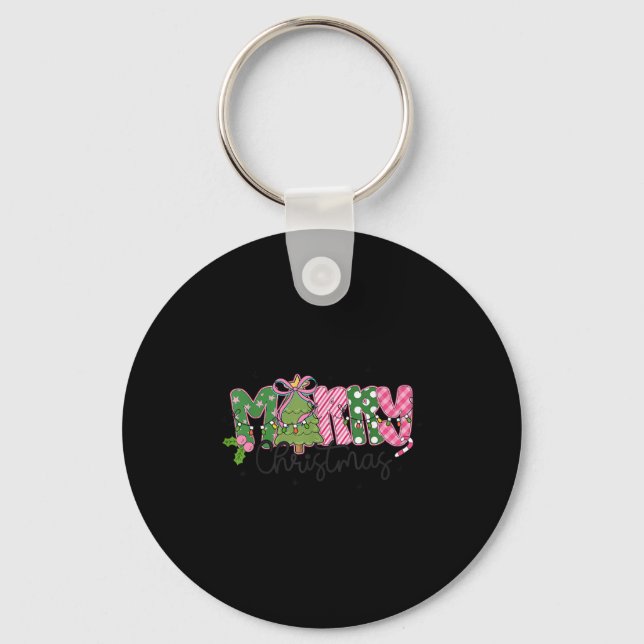 Merry Christmas Coquette Bow Family Xmas Men Women Nyckelring (Framsida)