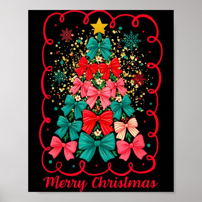 Merry Christmas Coquette Bow Tree Retro Xmas For W Poster (Framsidan)