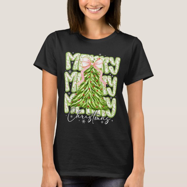 Merry Christmas Coquette Bow Tree Xmas Holiday Gir T Shirt (Framsida)