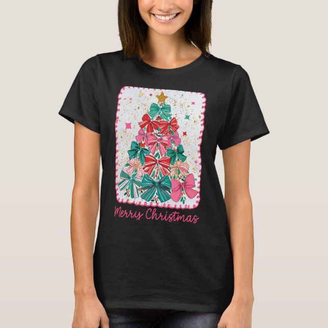 Merry Christmas Coquette Bow Xmas Tree Holiday Gir T Shirt (Framsida)