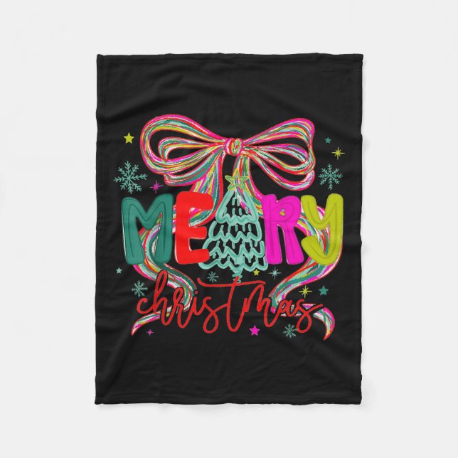 Merry Christmas Coquette Preppy Bow Tree For Woman Fleecefilt (Framsidan)