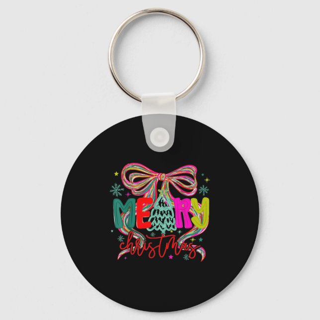 Merry Christmas Coquette Preppy Bow Tree For Woman Nyckelring (Framsida)