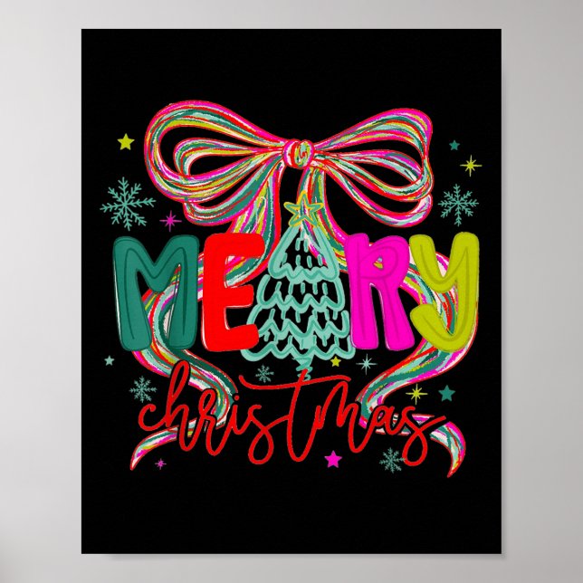 Merry Christmas Coquette Preppy Bow Tree For Woman Poster (Framsidan)