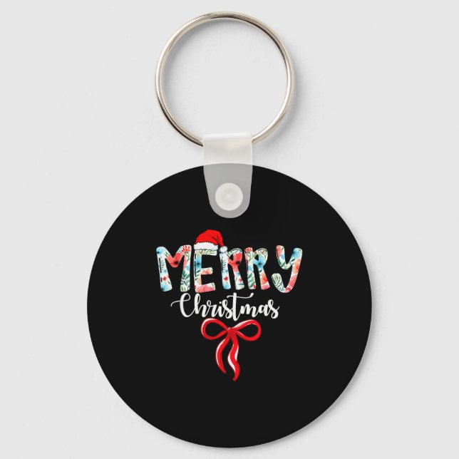 Merry Christmas Coquette Red Bow Girls Santa Hat X Nyckelring (Framsida)