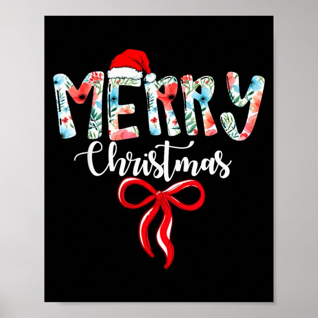 Merry Christmas Coquette Red Bow Girls Santa Hat X Poster (Framsidan)