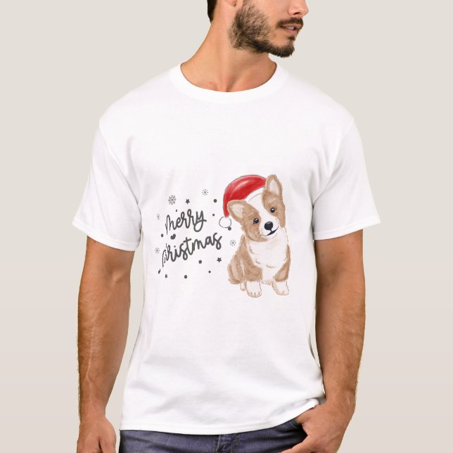 Merry Christmas Corgi Santa Hat Dog Lovers Ugly Sw T Shirt (Framsida)