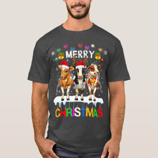 Merry Christmas Cow Shirt Farmer Santa Hat Xmas Li T Shirt