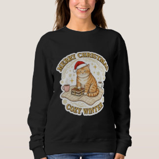 Merry Christmas Cozy Winter Cat Book Lover T-Shirt