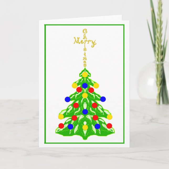 Merry Christmas Cross Fabric Font Word Art On Tree Helgkort (Framsida)