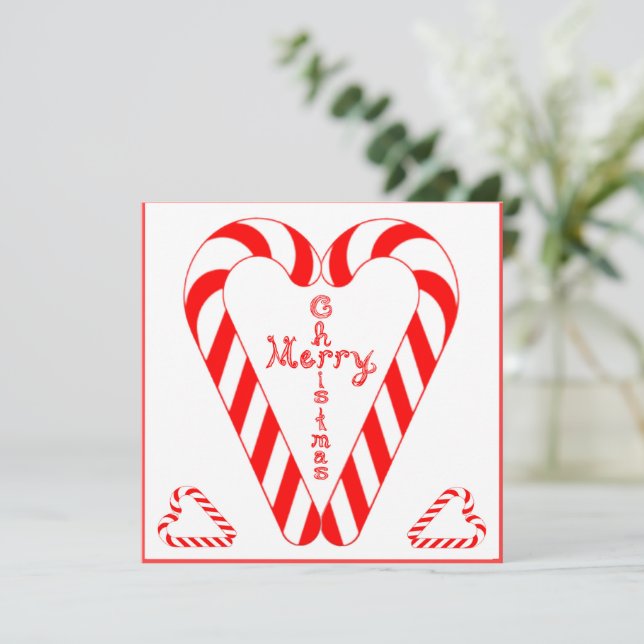 Merry Christmas Cross In Heart Candy Cane 2 Hearts Kort (Stående Fram)
