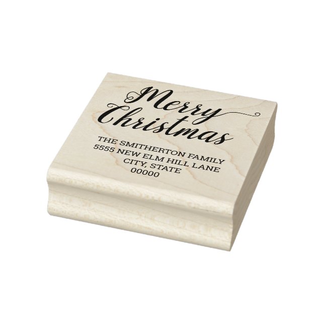 Merry Christmas Cursive Script Familjenamn Adress Stämpel (Stämpel)