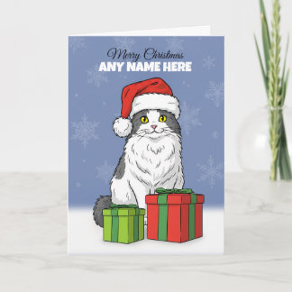 Merry Christmas Custom Name Santa Hat WIth Gifts Helgkort