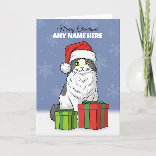 Merry Christmas Custom Name Santa Hat WIth Gifts Helgkort (Framsida)