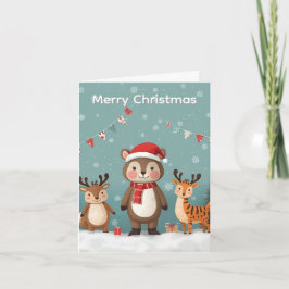 Merry Christmas Cute Animals Christmas Card Tack Kort