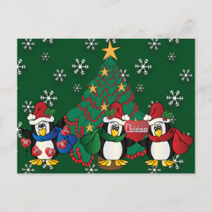 Merry Christmas Cute Cartoon Penguins Helg Vykort