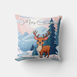 Merry Christmas Cute Cartoon Reindeer in winter Kudde