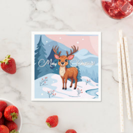 Merry Christmas Cute Cartoon Reindeer in winter Pappersservett
